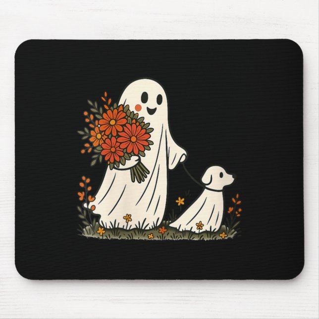 Womens Ghost Walking Dog Spooky Funny Halloween Mouse Pad (Front)