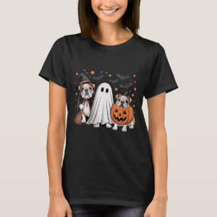 Womens Ghost Witch Pumpkin English Bulldog Dog T-Shirt