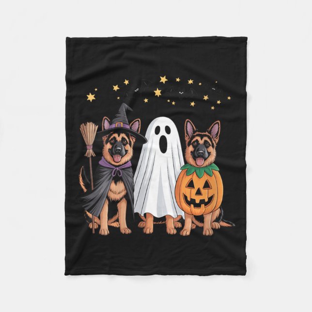 Womens Ghost Witch Pumpkin German Shepherd Dog Fleece Blanket (Front)
