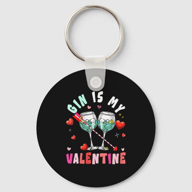Women's Gin Is My Valentine Hearts Matching Drinke Key Ring (Front)