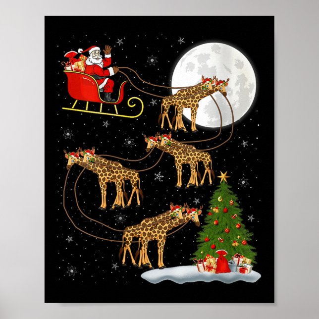 Womens Giraffe Santa Sleigh Flying Funny Magical C Poster (Front)