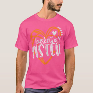 Womens Girls Basketball Sister Heart Tshirt Distre