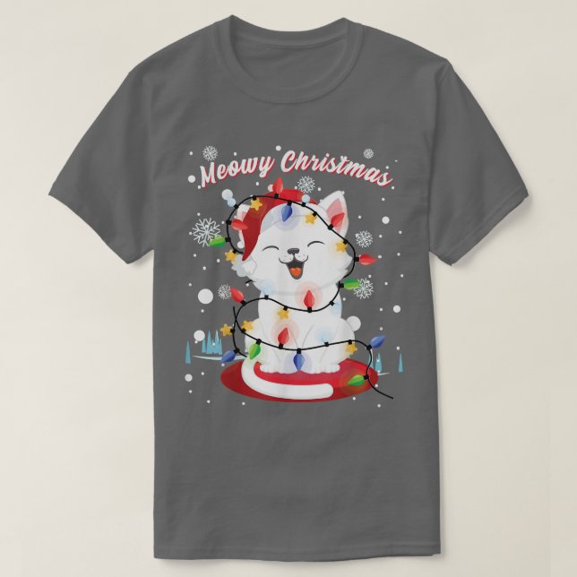Womens Girls Cat Christmas Lights kitty Portrait S T-Shirt (Design Front)