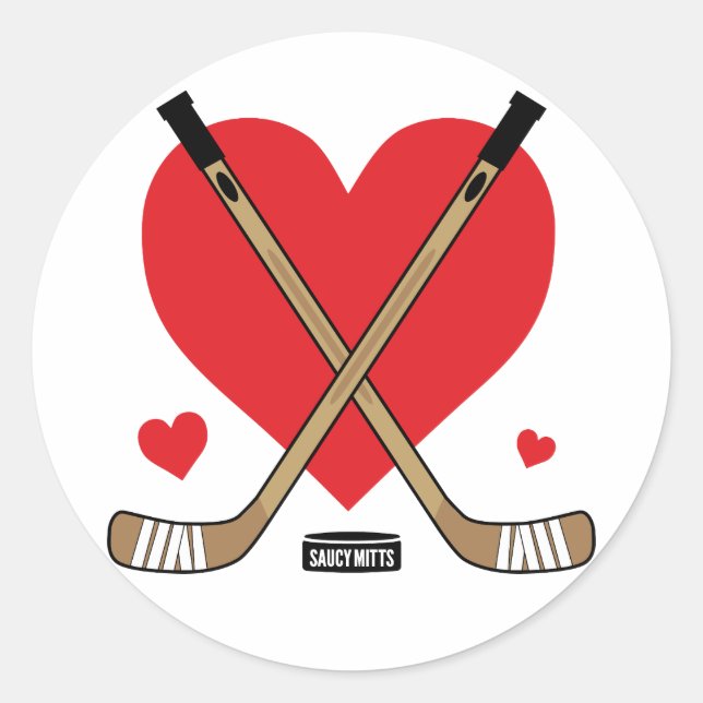 Women's Girls Love Heart Hockey Sticks Classic Round Sticker (Front)