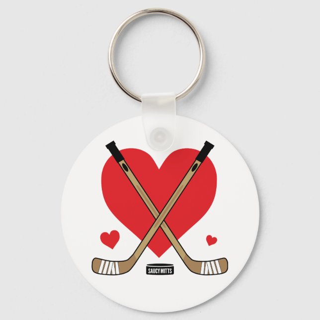 Women's Girls Love Heart Hockey Sticks Key Ring (Front)