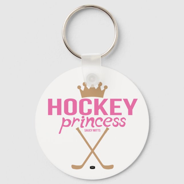 Women's Girls Pink Hockey Princess Sticks Key Ring (Front)