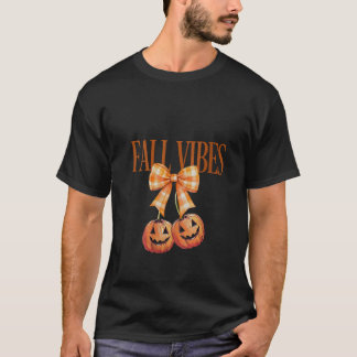 Womens Girls Pumpkin Cheeries Coquette Autumn Fall T-Shirt