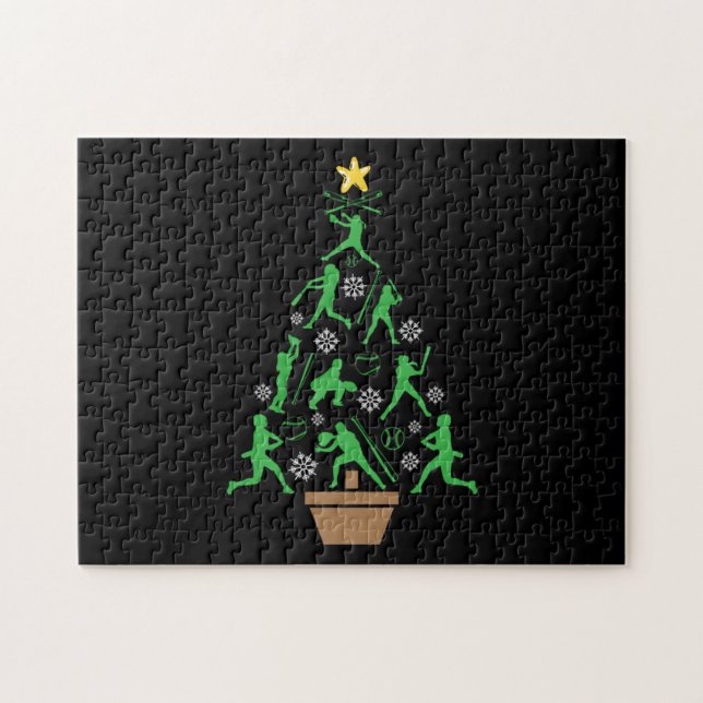 Women's Girls Softball Christmas Tree Jigsaw Puzzle (Horizontal)