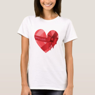 Womens Girls Valentine's T-Shirt Red Heart Love