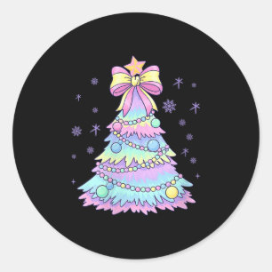 Womens Girly Christmas Tree Coquette Bow Jolly Xma Classic Round Sticker