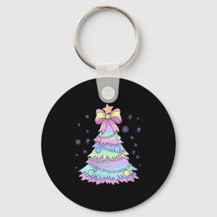Womens Girly Christmas Tree Coquette Bow Jolly Xma Key Ring