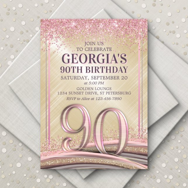 Womens Glam 90th Birthday Invitation (Creator Uploaded)