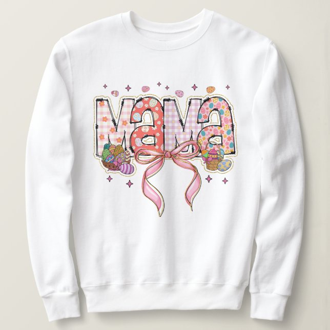 Womens Glitter Easter Mama Coquette Bow Sweatshirt (Design Front)