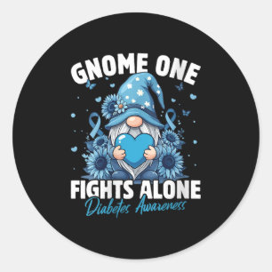 Womens Gnome One Fights Alone Diabetes Awareness V Classic Round Sticker