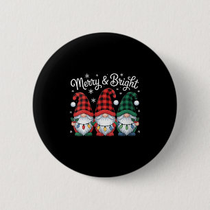 Womens Gnomes Merry And Bright Christmas Lights Bu 6 Cm Round Badge