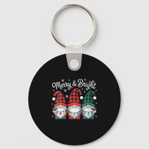 Womens Gnomes Merry And Bright Christmas Lights Bu Key Ring