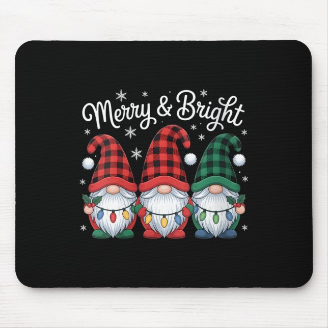 Womens Gnomes Merry And Bright Christmas Lights Bu Mouse Pad (Front)
