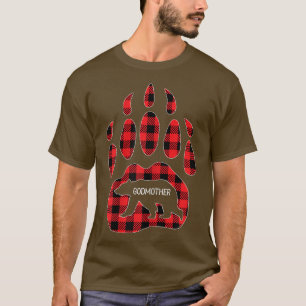 Womens Godmother Bear Red Plaid Buffalo Godmother T-Shirt