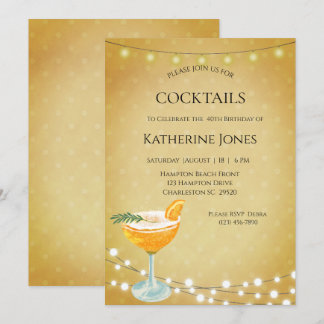 Women's Gold 40th Birthday Cocktail Party Invitation