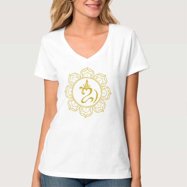 Women's Golden Balinese Om with Lotus Yoga Shirt (Front)