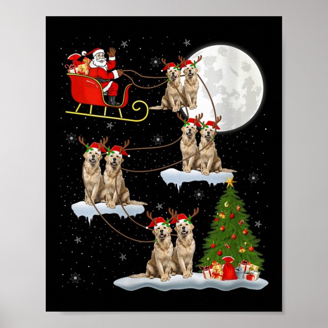 Womens Golden Retriever Dog Santa Sleigh Flying Fu Poster (Front)