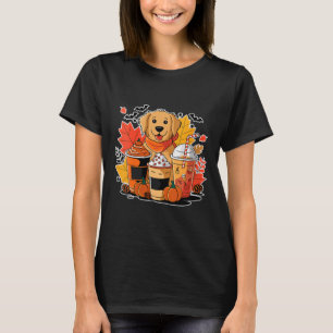 Womens Golden Retriever Pumpkin Spice Coffee Latte T-Shirt