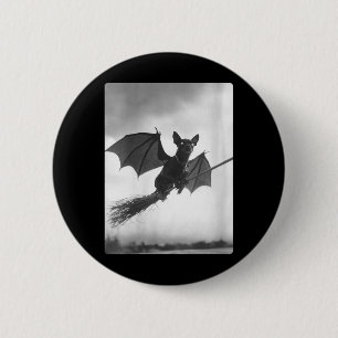 Womens Gothic Chihuahua Witch Broom Bat Wings 6 Cm Round Badge