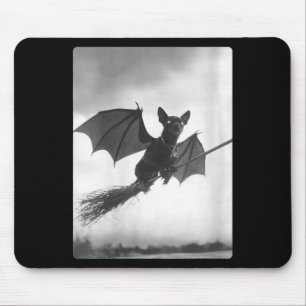 Womens Gothic Chihuahua Witch Broom Bat Wings Mouse Pad