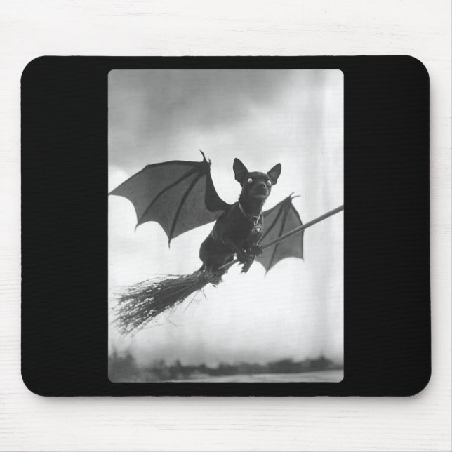 Womens Gothic Chihuahua Witch Broom Bat Wings Mouse Pad (Front)