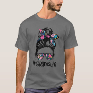 Womens Grams Life Messy Hair Bun Floral Women Moth T-Shirt