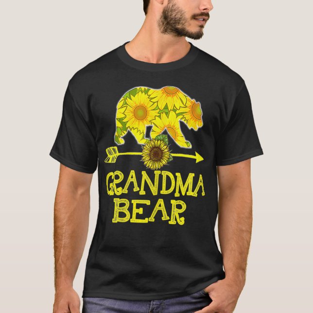 Womens Grandma Bear Sunflower Mother Father Family T-Shirt (Front)