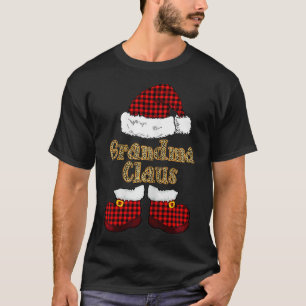 Womens Grandma Claus Buffalo Plaid Santa Hat Leopa T-Shirt