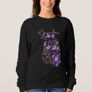 Womens Grandma Purple Flower Bouquet With Butterfl Sweatshirt