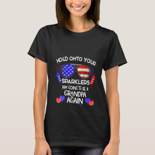 Womens Grandpa Again 2022 4th Of July Baby Pregnan T-Shirt