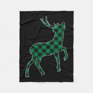 Womens Green Black Buffalo Plaid Deer Reinapparel  Fleece Blanket