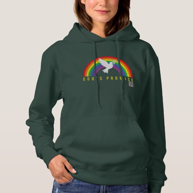 Women's Green Hoodie Rainbow God's Promise Dove (Front)