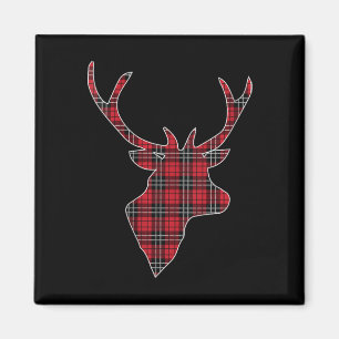 Womens Green Red Buffalo Plaid Deer Reindeer Head  Magnet