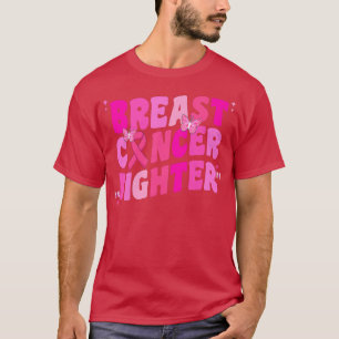 Womens Groovy Breast Cancer Fighter Awareness Pink T-Shirt