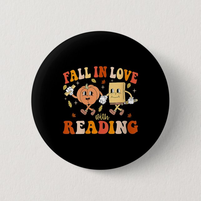 Womens Groovy Fall In Love With Reading Thanksgivi 6 Cm Round Badge (Front)