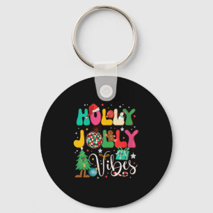 Womens Groovy Holly Xmas Jolly Christmas Vibes Mer Key Ring
