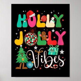 Womens Groovy Holly Xmas Jolly Christmas Vibes Mer Poster