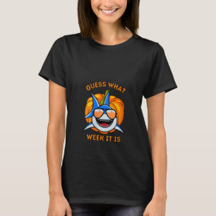 Womens Guess What Week It Is Funny Halloween Shark T-Shirt