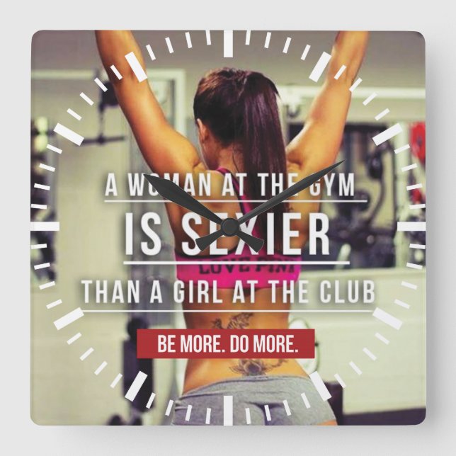 Women's Gym Workout Motivational Square Wall Clock (Front)