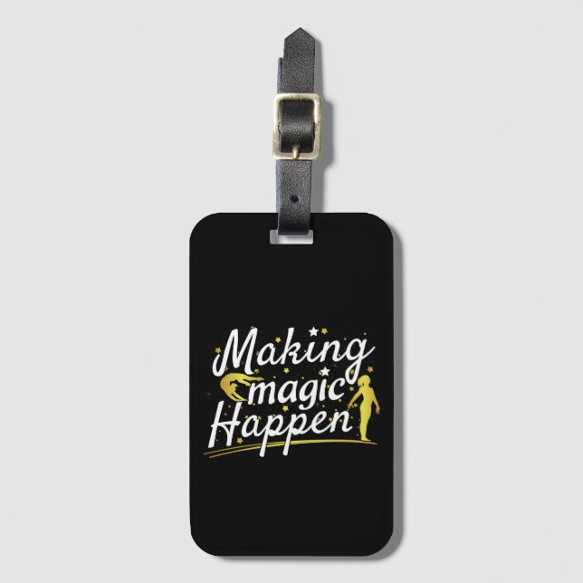 Women's Gymnastics Making Magic Happen Quote Luggage Tag (Front Vertical)
