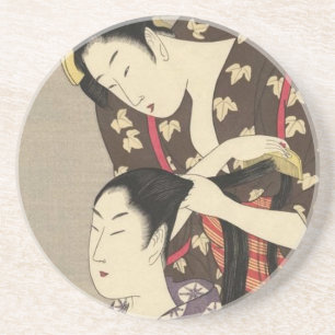 Womens Hairdressing Utamaro Yuyudo Ukiyo-e Art Coaster