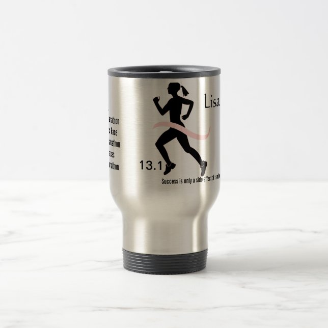 Women's Half Marathon Pink Ribbon Travel Mug (Center)