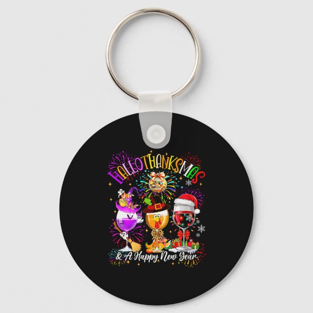 Womens Hallothanksmas &amp; A Happy New Year Firew Key Ring (Front)