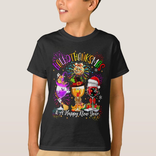 Womens Hallothanksmas &amp; A Happy New Year Firew T-Shirt (Front)