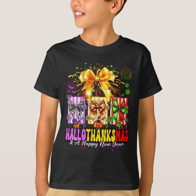 Womens Hallothanksmas &amp; A Happy New Years Eve  T-Shirt (Front)