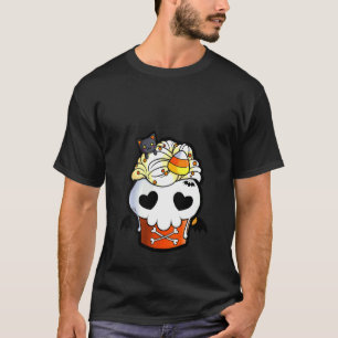 Womens Halloween B Lack Cat Skull Cupcake T-Shirt
